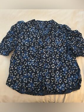 GAP Navy Floral Puff Sleeve Blouse XL